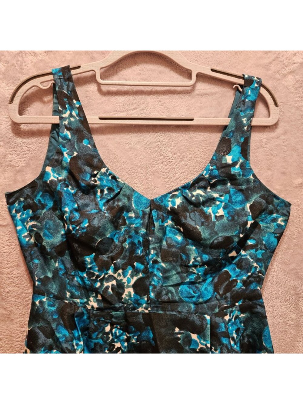 J. Crew 100% Silk Dress Womens 6 Blue Black White Abstract Print Pleated Pockets - Picture 10 of 13
